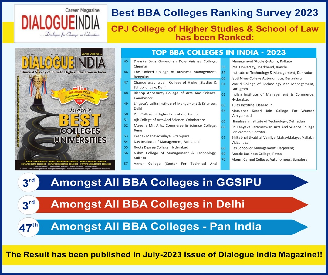 Dialogue India – Best BBA Colleges Ranking Survey 2023 – published in July-2023 issue of Dialogue India Magazine!!