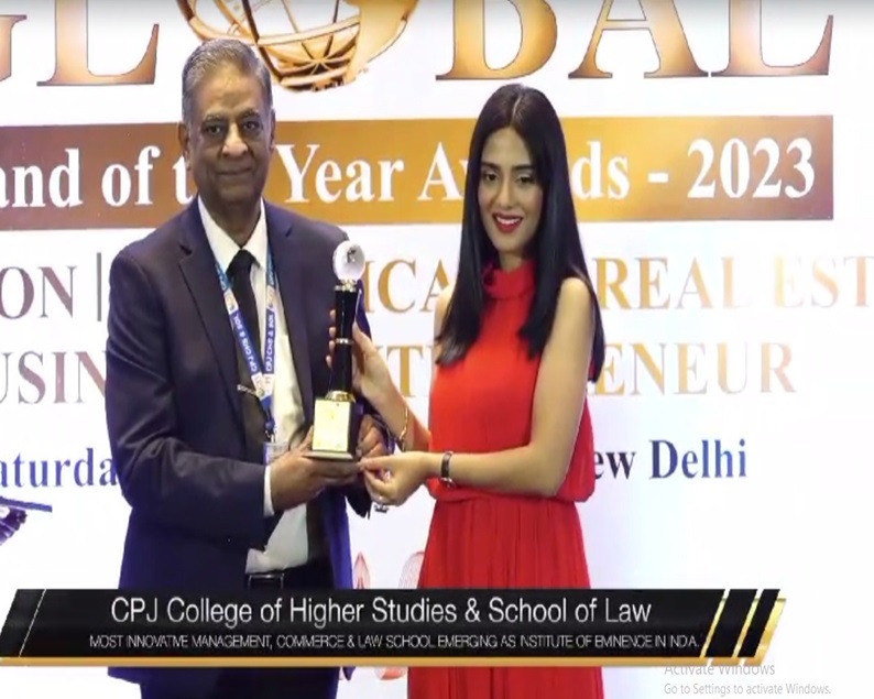 MOST INNOVATIVE MANAGEMENT, COMMERCE & LAW SCHOOL EMERGING AS INSTITUTE OF EMINENCE IN INDIA” at the Global Brand of the Year Awards 2023
