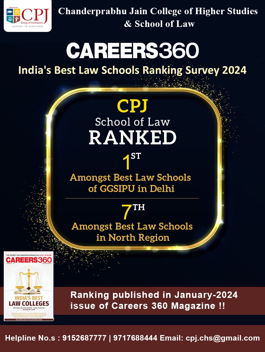 🌟 Exciting News! CPJ School of Law Dominates Careers 360’s 2024 Rankings! 🏆✨