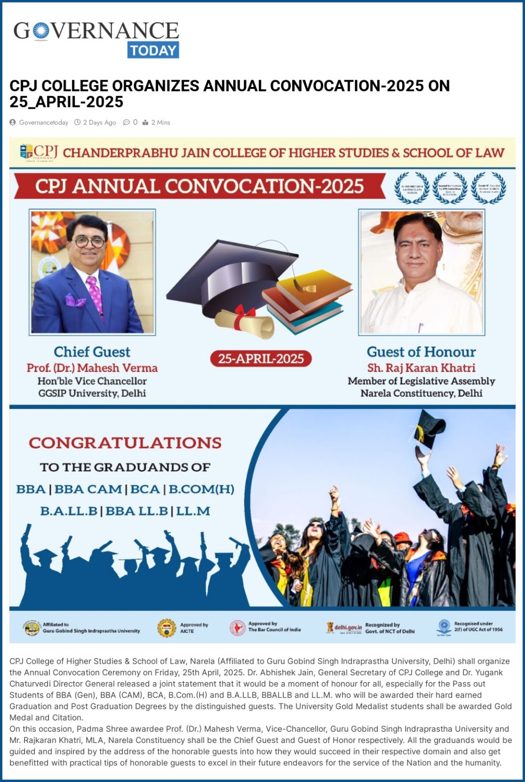 Press Release of Convocation-2025